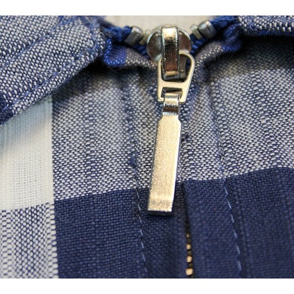 Lemon Grass Women's Blue Plaid Zipper Flannel size L NWT Chest Pocket Collared - Picture 2 of 8